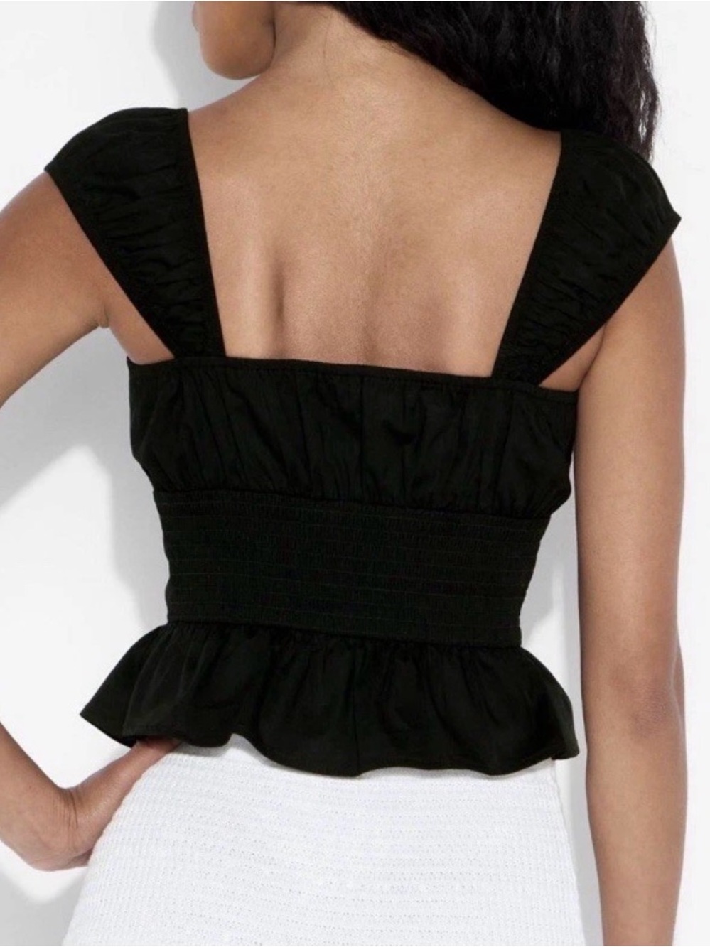 NWT Women’s Black Poplin Peplum Tank Top - Cap Sleeves - Wild Fable - Festival - Picture 2 of 10